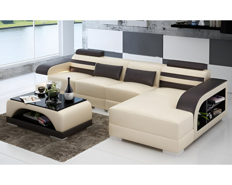 Jubilee Eleese Small Modern Left Hand Facing Sectional - Beige/Dark Brown, Bonded Leather