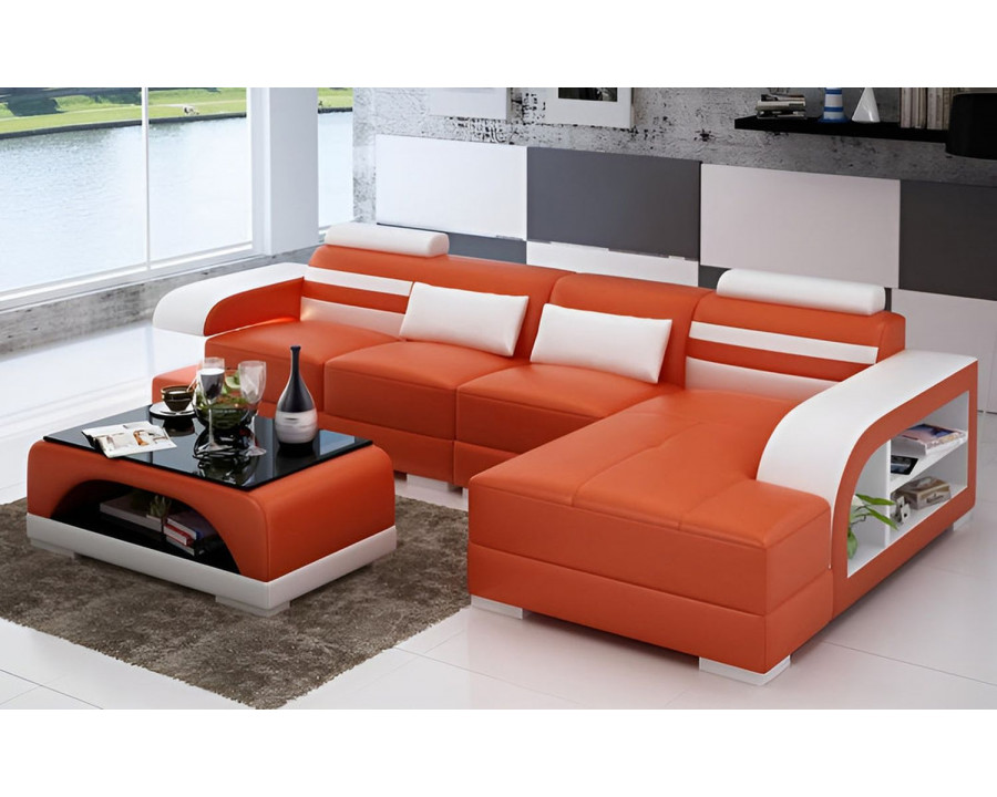 Jubilee Eleese Small Modern Left Hand Facing Sectional - Orange/White, Bonded Leather