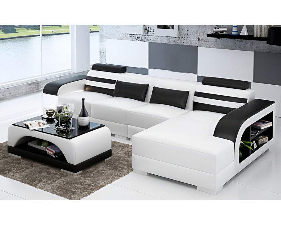 Jubilee Eleese Small Modern Left Hand Facing Sectional - White/Black, Bonded Leather