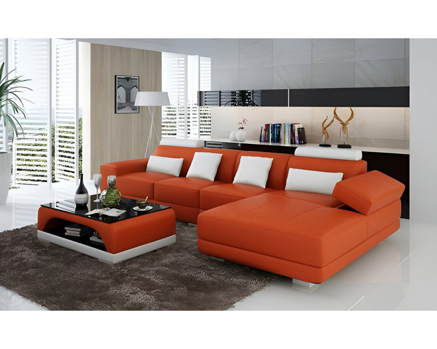 Jubilee Gileanas Small Modern Left Hand Facing Sectional - Orange/White, Bonded Leather