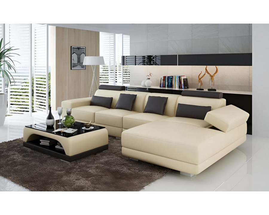 Jubilee Gileanas Small Modern Left Hand Facing Sectional - Beige/Dark Brown, Bonded Leather