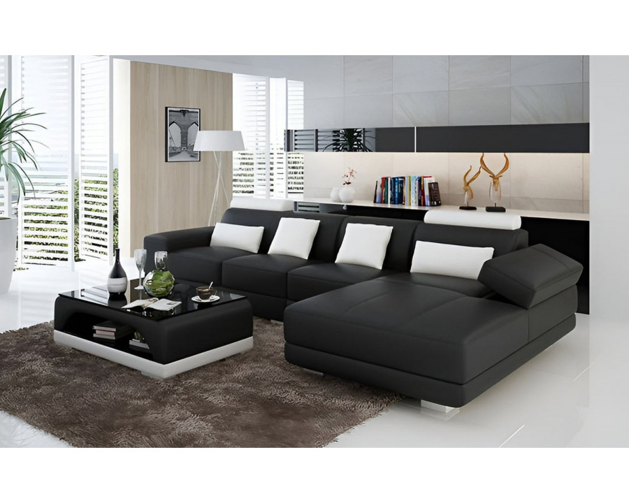 Jubilee Gileanas Small Modern Left Hand Facing Sectional - Black/White, Bonded Leather