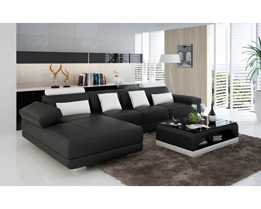 Jubilee Gileanas Small Modern Left Hand Facing Sectional - Dark Brown/White, Bonded Leather