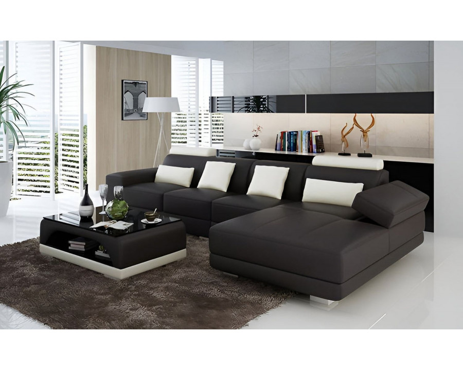 Jubilee Gileanas Small Modern Right Hand Facing Sectional - Dark Brown/White, Bonded Leather