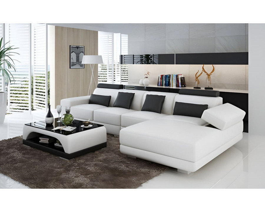 Jubilee Gileanas Small Modern Left Hand Facing Sectional - White/Black, Bonded Leather