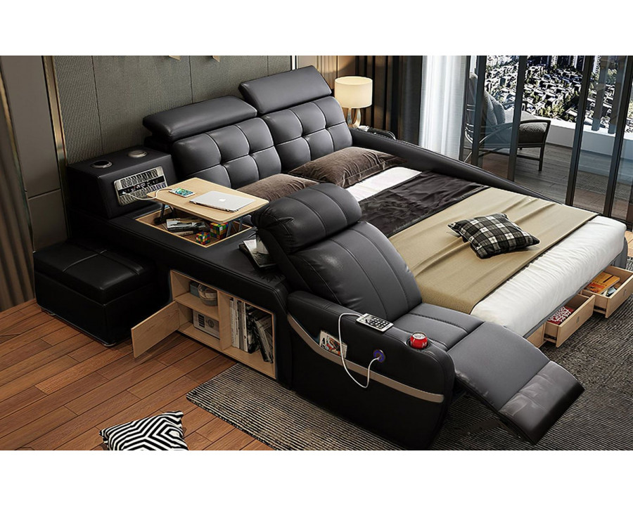 Jubilee Monica Multifunctional Smart Queen Size Left Hand Facing Bed - Black, Bonded Leather