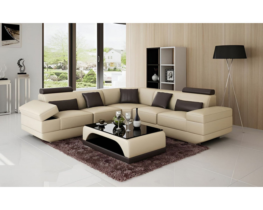 Jubilee Gileanas Modern Sectional - Beige/Dark Brown, Bonded Leather