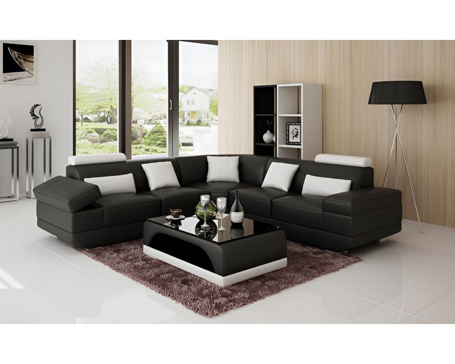 Jubilee Gileanas Modern Sectional - Black/White, Bonded Leather