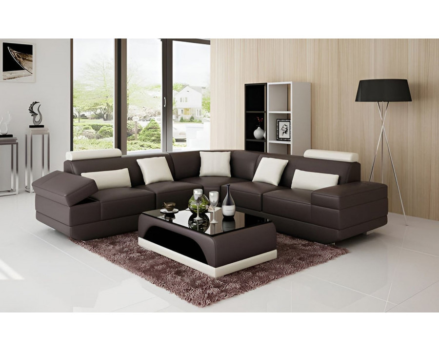 Jubilee Gileanas Modern Sectional - Dark Brown/White, Bonded Leather