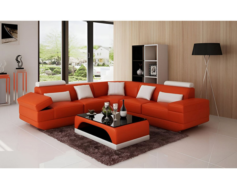 Jubilee Gileanas Modern Sectional - Orange/White, Bonded Leather