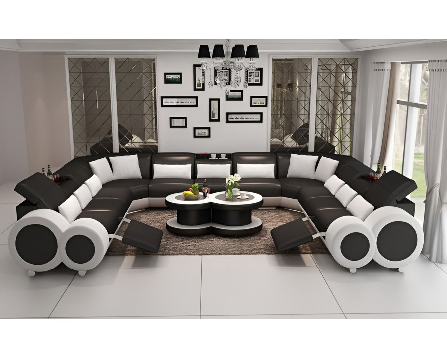 Jubilee Aetius Xl Modern U-Shape Sectional with Recliner - Black/White, Bonded Leather