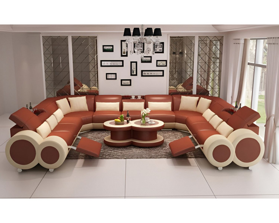 Jubilee Aetius Xl Modern U-Shape Sectional with Recliner - Brown/Beige, Bonded Leather