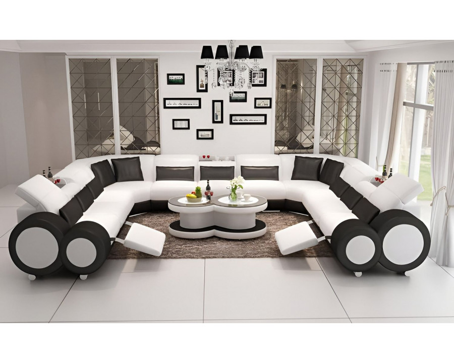 Jubilee Aetius Xl Modern U-Shape Sectional with Recliner - White/Black, Bonded Leather