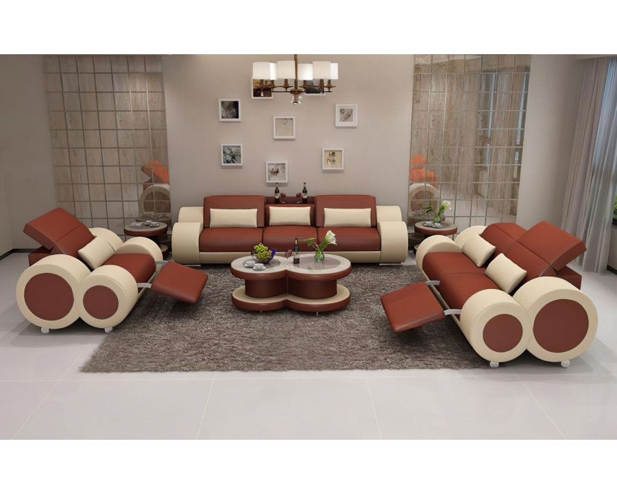 Jubilee Aetius Modern Sofa Set with Recliner - Brown/Beige, Top Grain Italian Leather