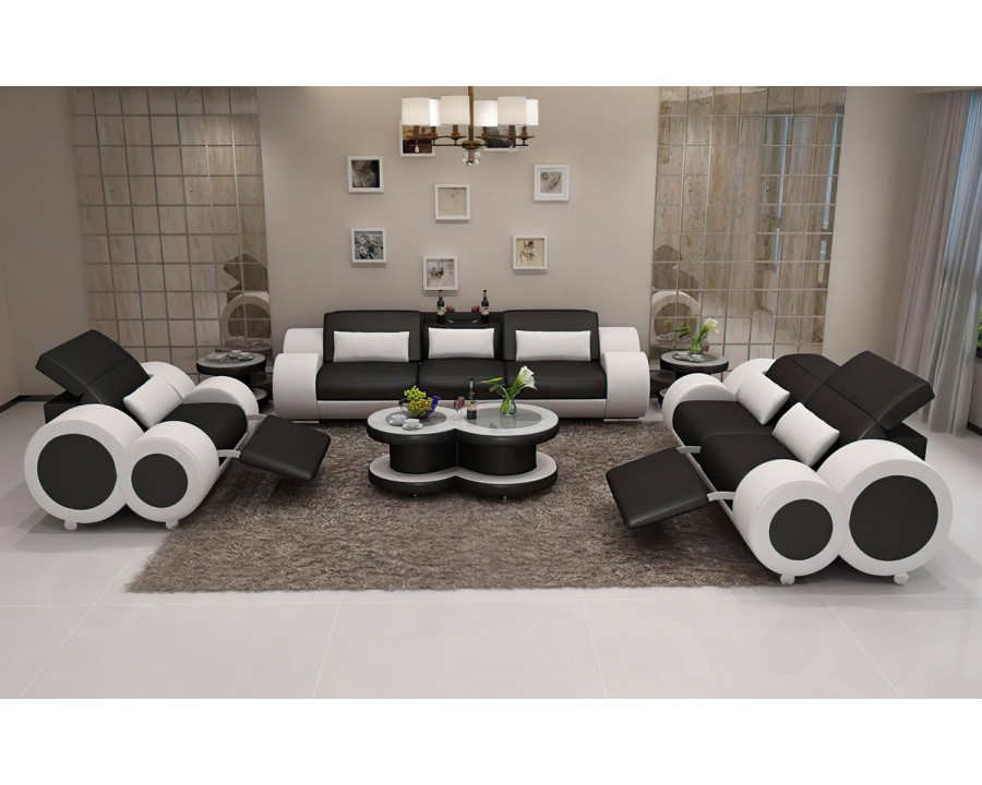 Jubilee Aetius Modern Sofa Set with Recliner - Black/White, Bonded Leather