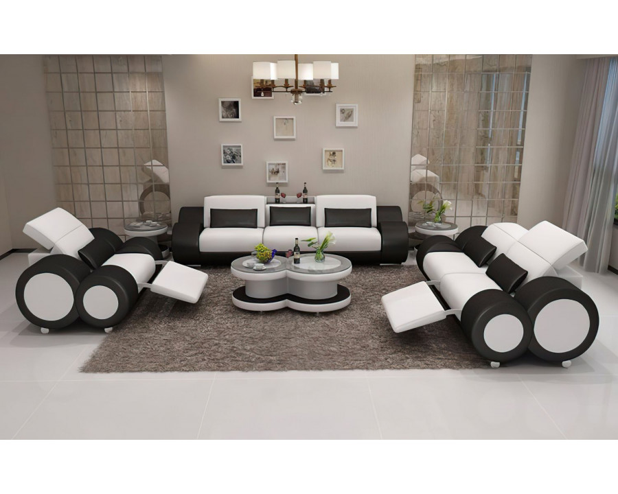 Jubilee Aetius Modern Sofa Set with Recliner - White/Black, Bonded Leather