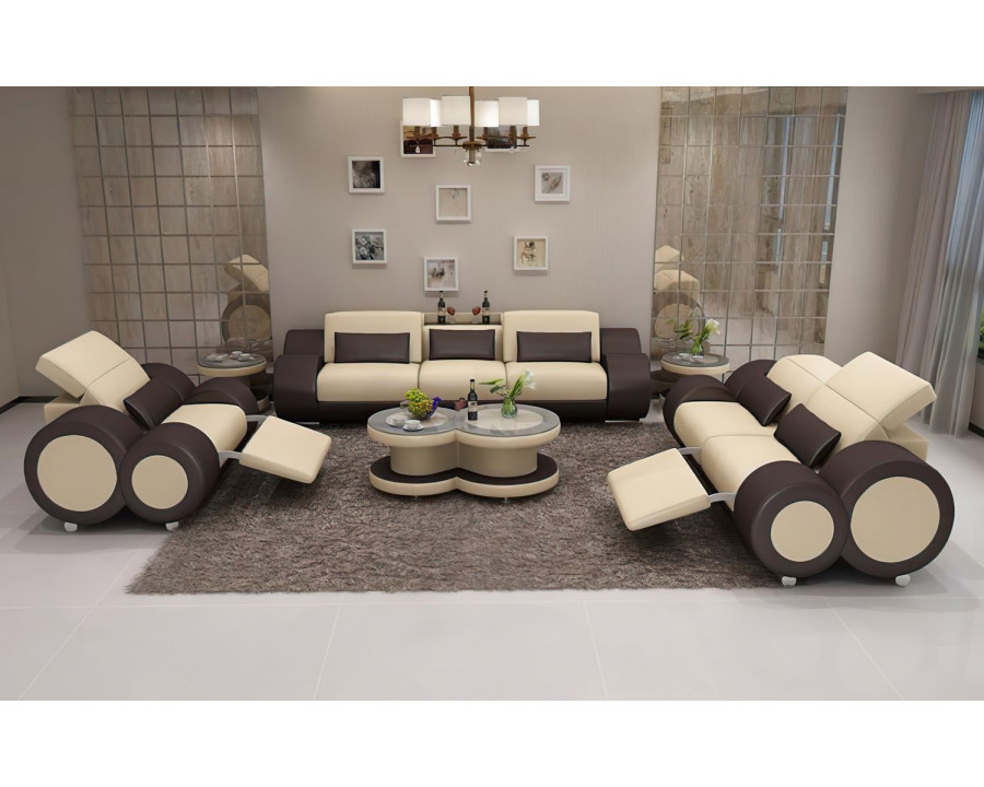 Jubilee Aetius Modern Sofa Set with Recliner - Beige/Dark Brown, Bonded Leather