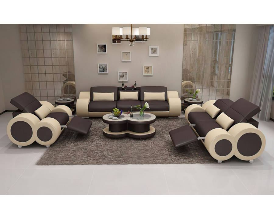 Jubilee Aetius Modern Sofa Set with Recliner - Dark Brown/Beige, Bonded Leather