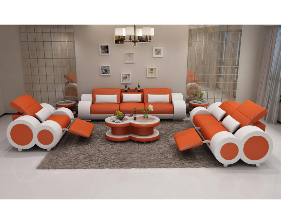 Jubilee Aetius Modern Sofa Set with Recliner - Orange/White, Bonded Leather