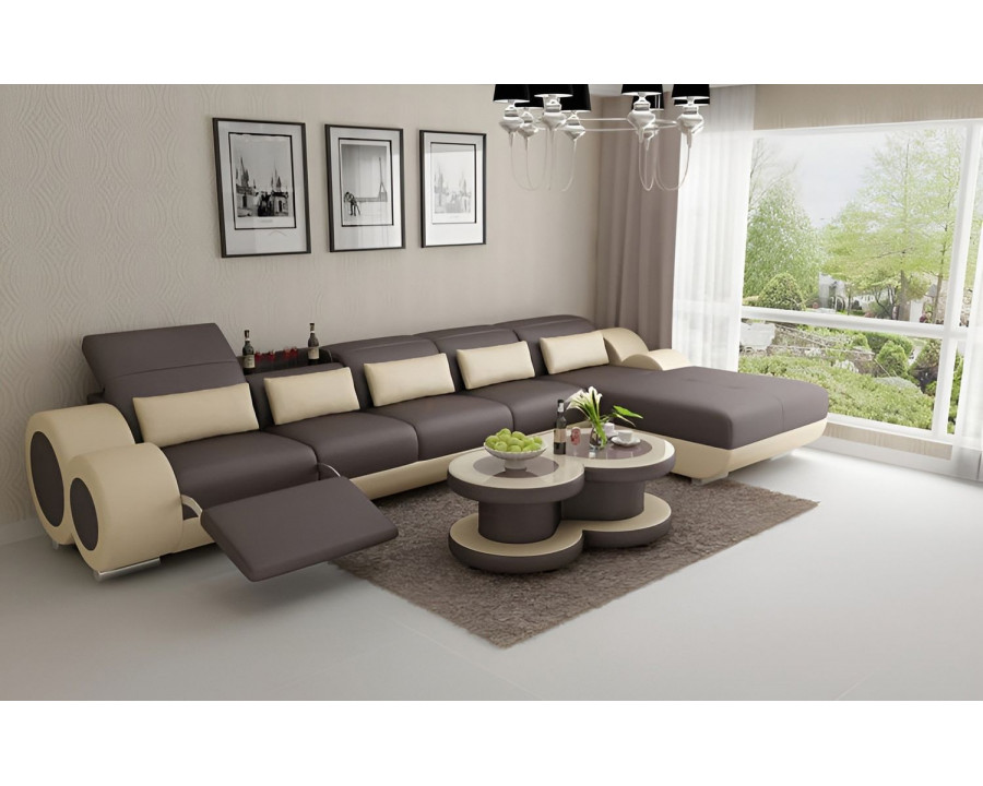 Jubilee Aetius Small Modern Left Hand Facing Sectional with Recliner - Dark Brown/Beige, Bonded Leather