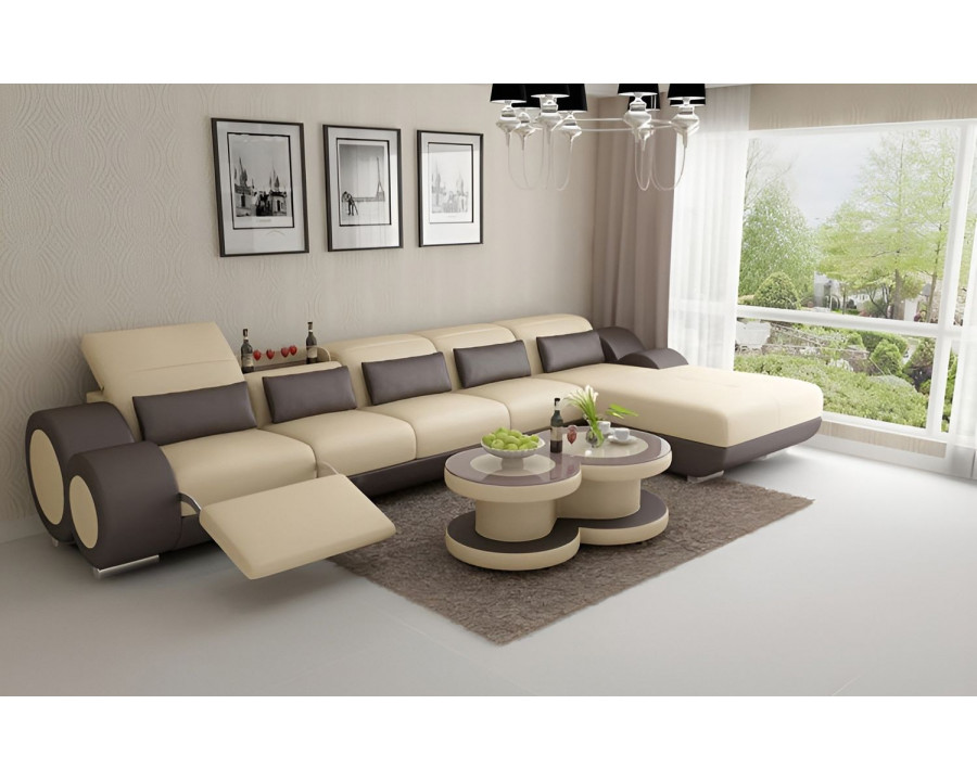 Jubilee Aetius Small Modern Left Hand Facing Sectional with Recliner - Beige/Dark Brown, Bonded Leather