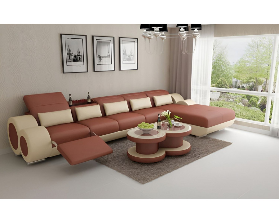 Jubilee Aetius Small Modern Left Hand Facing Sectional with Recliner - Brown/Beige, Bonded Leather