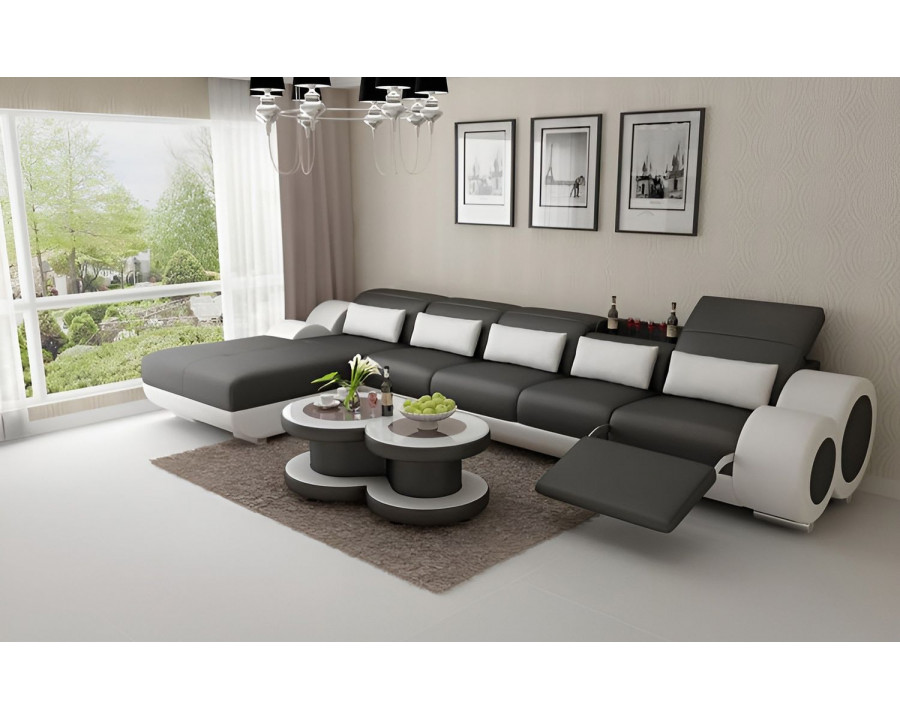 Jubilee Aetius Small Modern Left Hand Facing Sectional with Recliner - Black/White, Bonded Leather