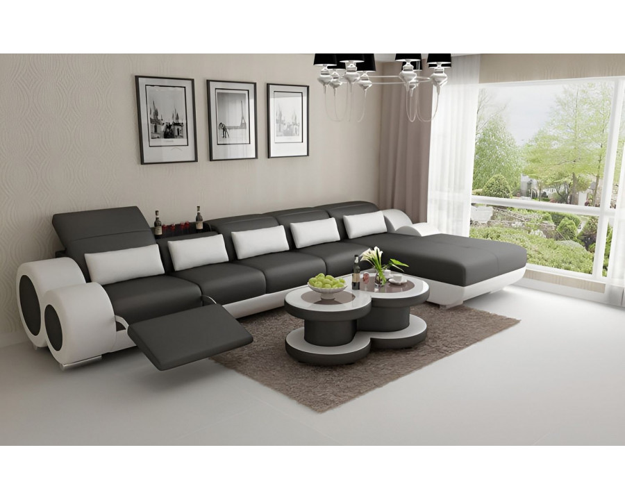 Jubilee Aetius Small Modern Right Hand Facing Sectional with Recliner - Black/White, Bonded Leather