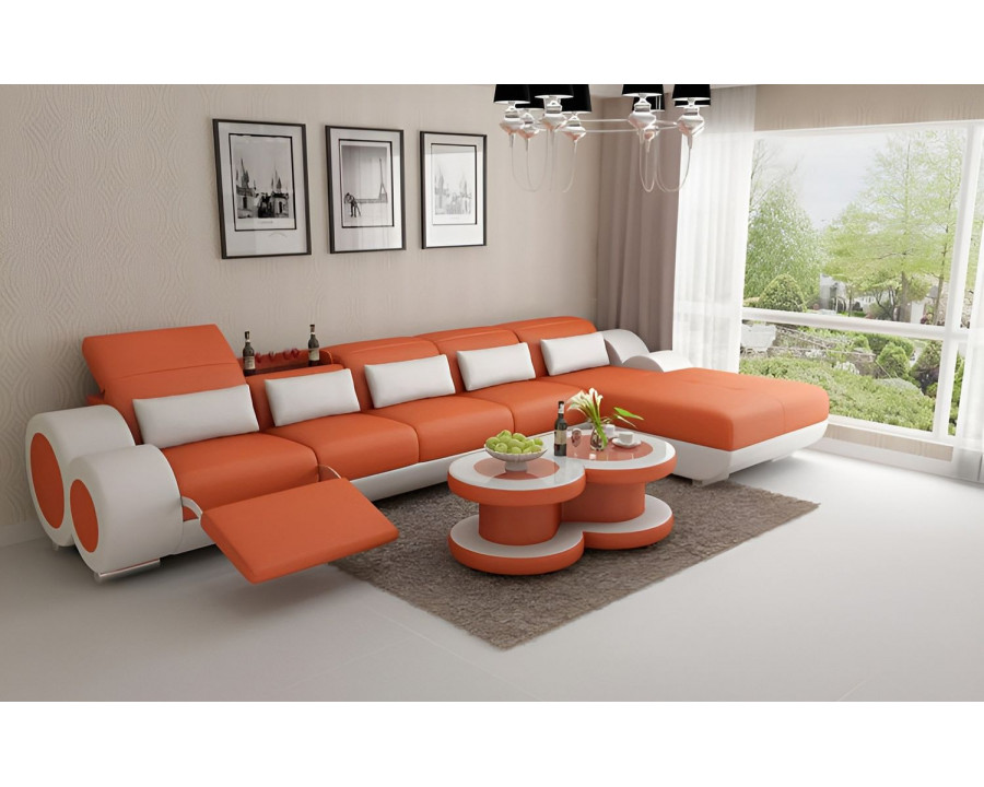 Jubilee Aetius Small Modern Left Hand Facing Sectional with Recliner - Orange/White, Bonded Leather