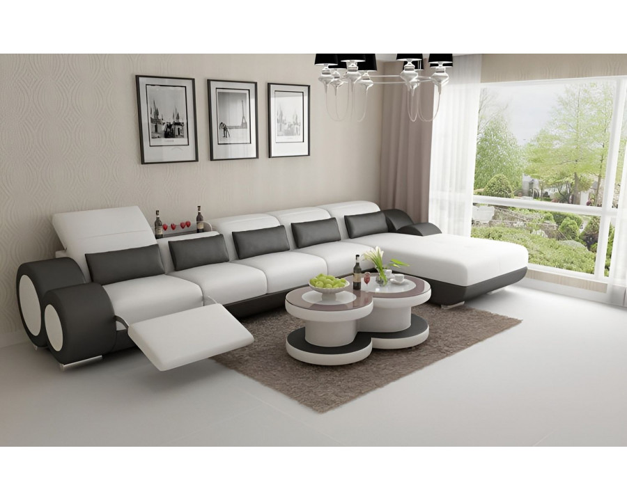 Jubilee Aetius Small Modern Left Hand Facing Sectional with Recliner - White/Black, Bonded Leather