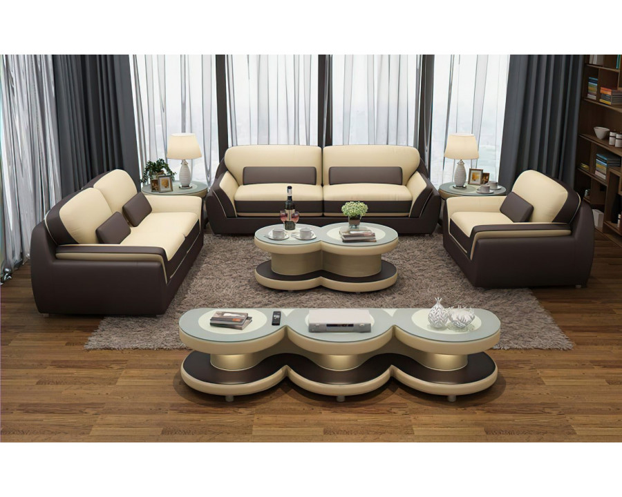 Jubilee Atlas Modern Sofa Set - Beige/Dark Brown, Bonded Leather