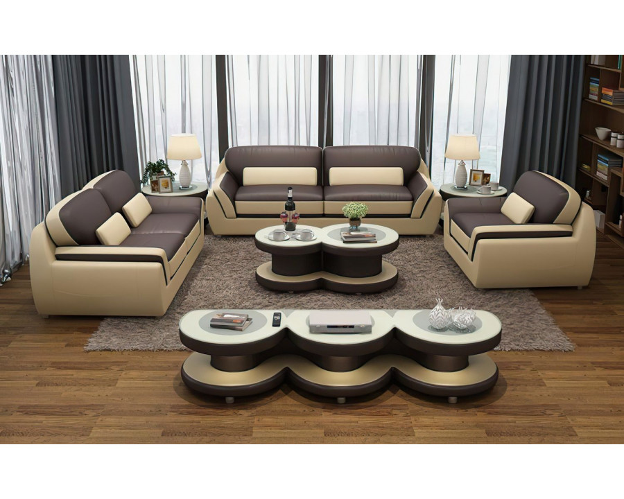 Jubilee Atlas Modern Sofa Set - Dark Brown/Beige, Bonded Leather