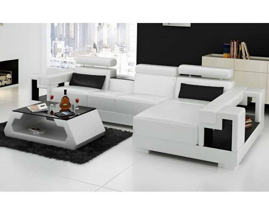 Jubilee Uri Small Modern Left Hand Facing Sectional - White/Black, Top Grain Italian Leather