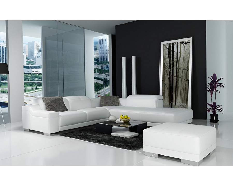 Jubilee Everlin Small Modern Left Hand Facing Sectional with Ottoman - White, Bonded Leather