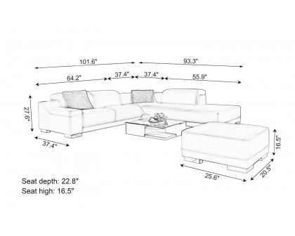 Jubilee - Everlin Small Modern Right Hand Facing Sectional with Ottoman