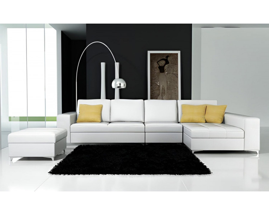 Jubilee Freya Small Modern Left Hand Facing Sectional with Ottoman - White, Bonded Leather