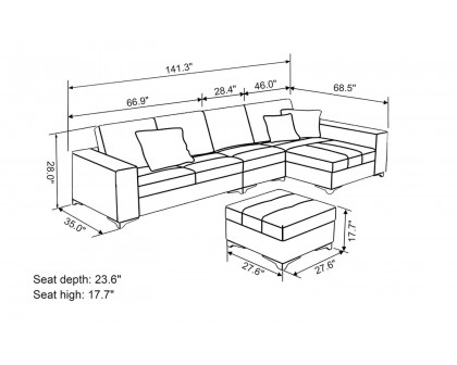 Jubilee - Freya Small Modern Right Hand Facing Sectional with Ottoman