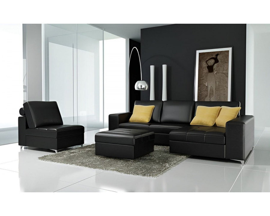 Jubilee Freya Small Modern Left Hand Facing Sectional with Ottoman - Black, Bonded Leather