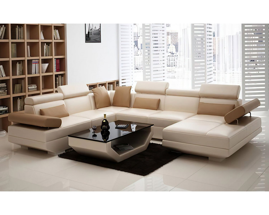 Jubilee Merdell Modern U-Shape Left Hand Facing Sectional - Beige/Coffee, Bonded Leather