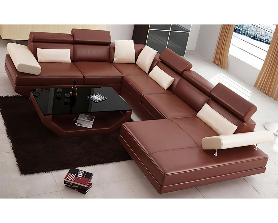 Jubilee Merdell Modern U-Shape Left Hand Facing Sectional - Brown/Beige, Bonded Leather