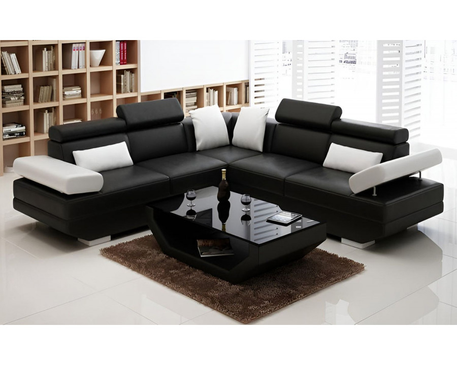 Jubilee Merdell Modern Sectional - Black/White, Top Grain Italian Leather