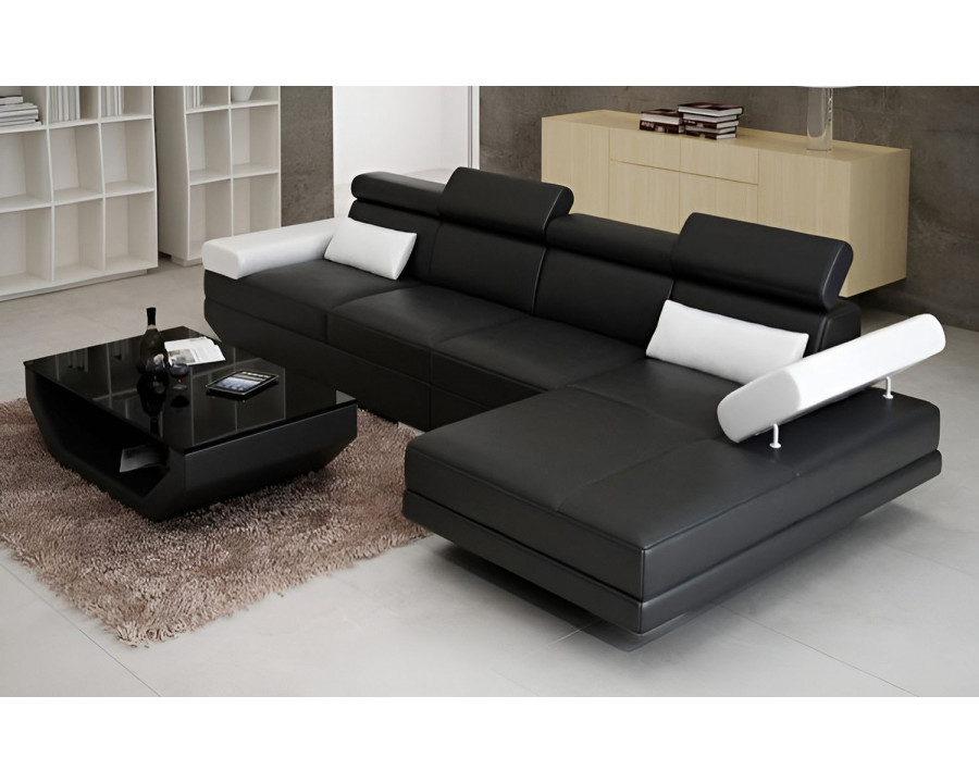 Jubilee Merdell Small Modern Left Hand Facing Sectional - Black/White, Bonded Leather