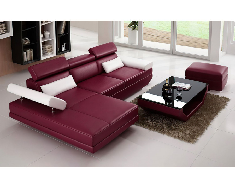 Jubilee Merdell Mini Modern Left Hand Facing Sectional with Chaise - Dark Red/White, Bonded Leather