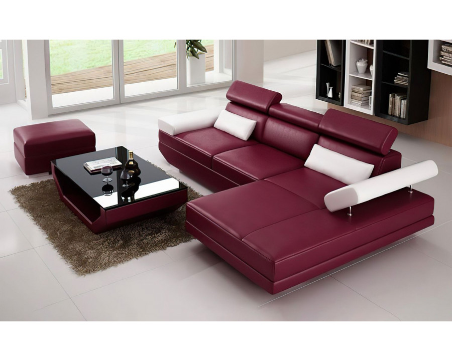 Jubilee Merdell Mini Modern Right Hand Facing Sectional with Chaise - Dark Red/White, Bonded Leather