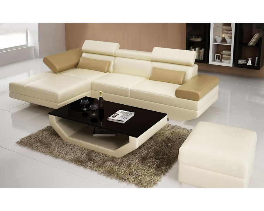 Jubilee Merdell Mini Modern Left Hand Facing Sectional with Chaise - Beige/Tan, Bonded Leather