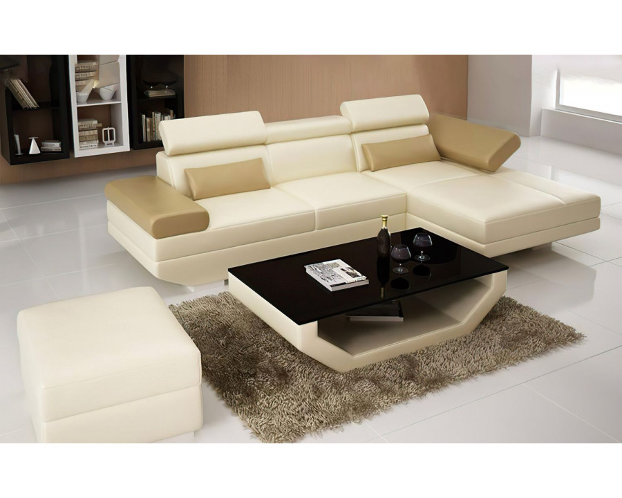 Jubilee Merdell Mini Modern Right Hand Facing Sectional with Chaise - Beige/Tan, Bonded Leather