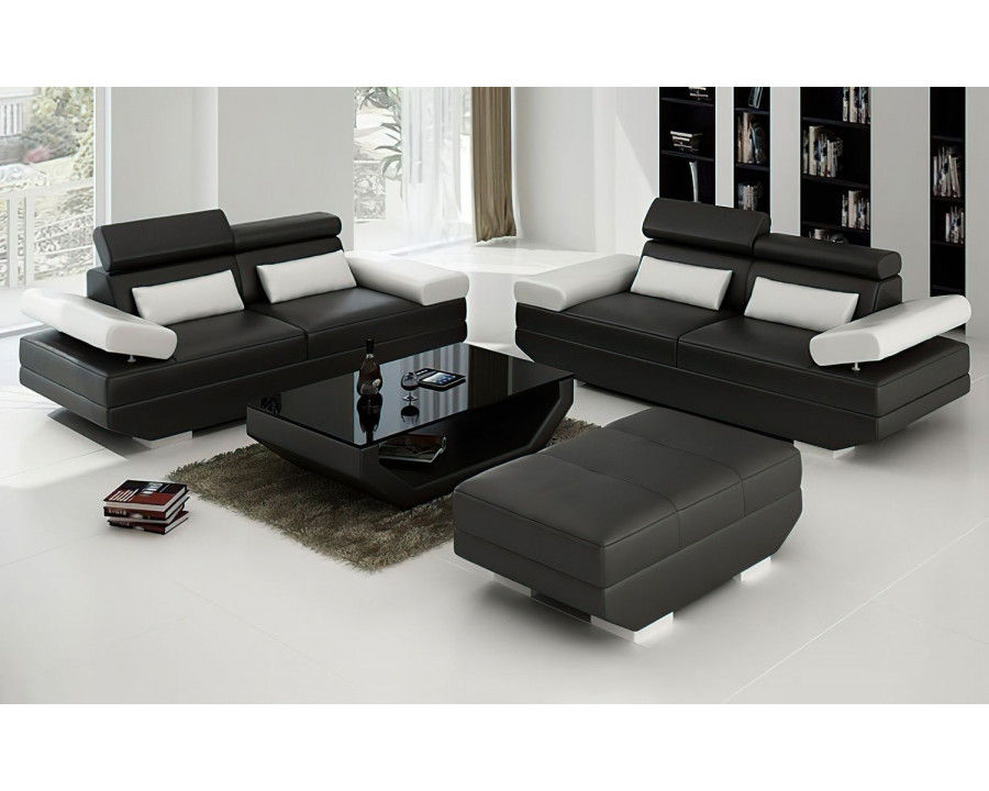 Jubilee Merdell Modern Sofa Set - Black/White, Bonded Leather