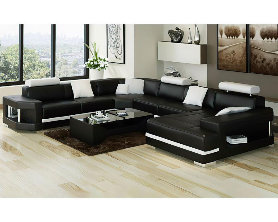 Jubilee Leroy Modern U-Shape Right Hand Facing Sectional - Black/White, Bonded Leather