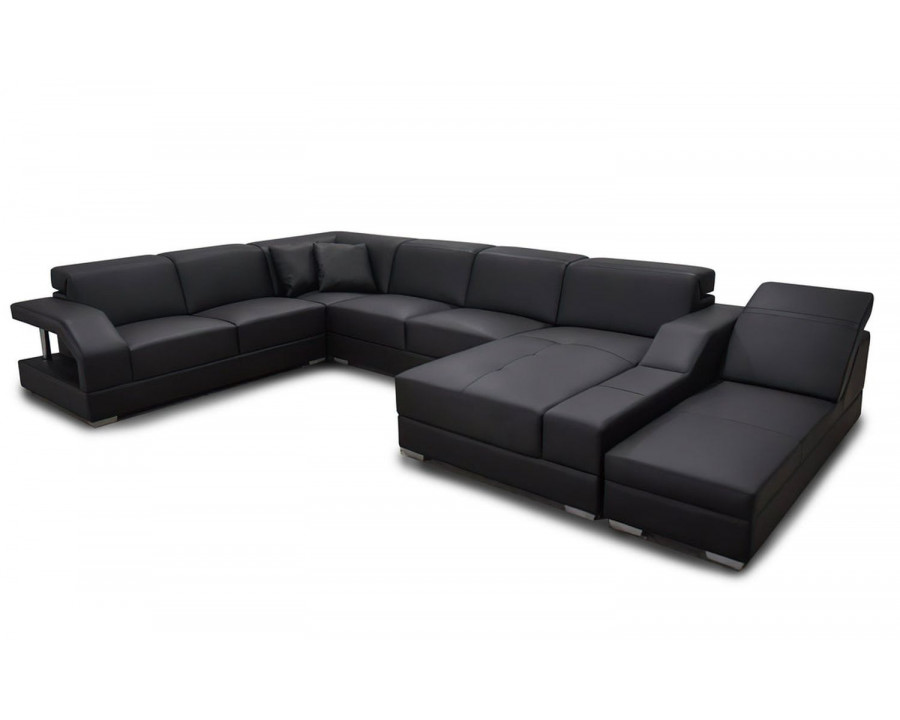 Jubilee Sadie Modern U-Shape Left Hand Facing Sectional with Side Chaise - Chocolate, Bonded Leather