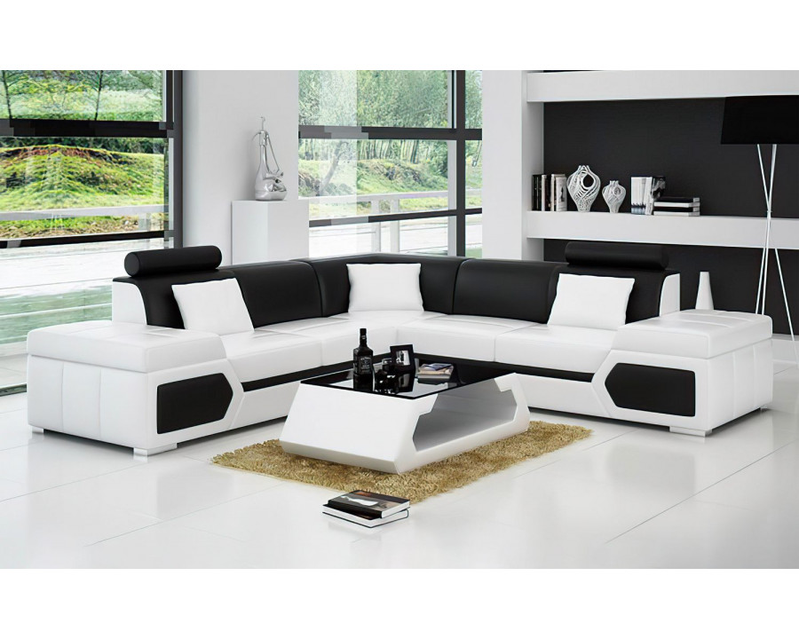 Jubilee Lanz Modern Sectional - White/Black, Bonded Leather